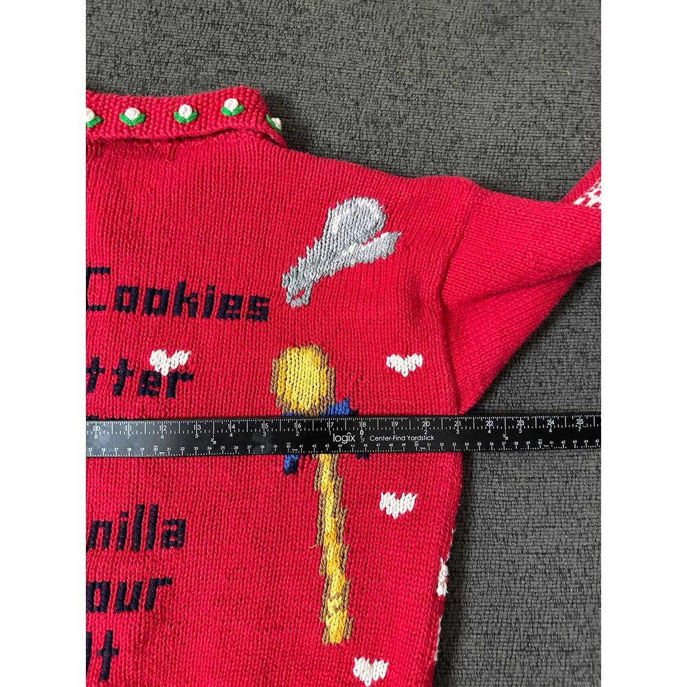 Rare Vintage Eagle's Eye Sugar Cookies Recipe Cardigan Sweater L Hand Knit - Picture 3 of 15